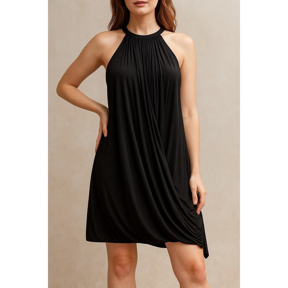 A.L.C. Black Gray Draped Halter Neck Shift Mini Dress Elegant Party Dress Size M